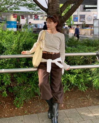 Flower Henley Neck Long T-Shirt