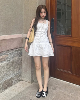 Flower lace camisole mini dress