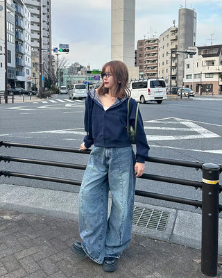 Checked hooded zip-up parka