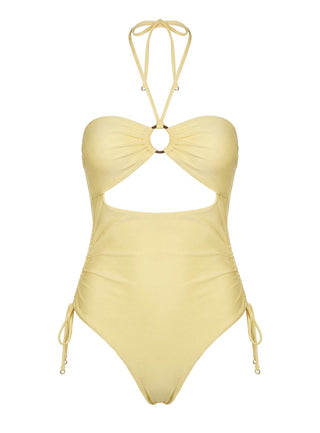 Ubelia Halter Cut Out One Piece Yellow