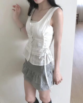 (2 colors) Polka Dot Frill Skirt Pants