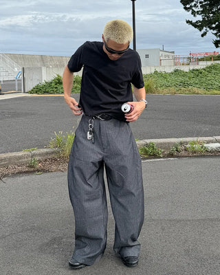 Side-tuck denim slacks