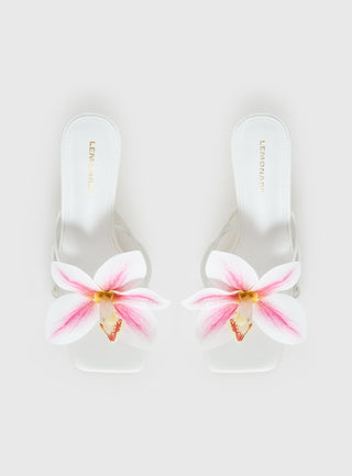 Exotic Etty Floral Detail Heels White