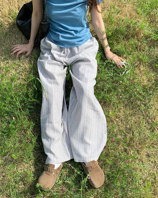 Linen striped banding pants