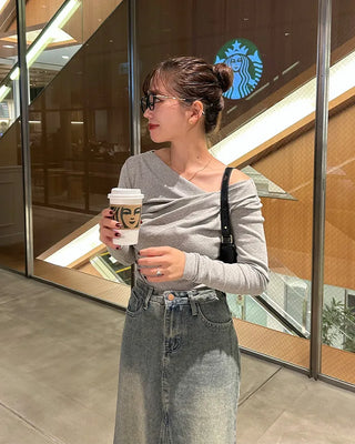 Gathered Slim Fit Long T-Shirt