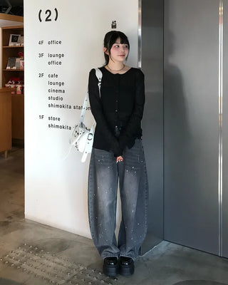 Painted balloon denim pants