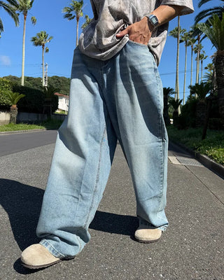 Wide balloon denim pants