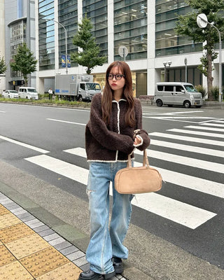 Two-tone knit cardigan
