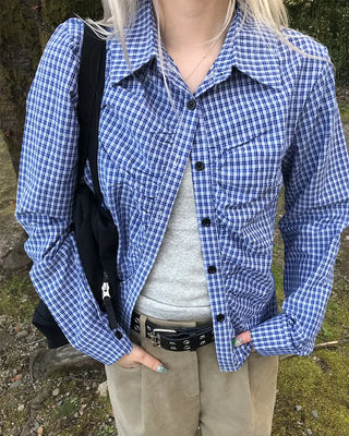 Checked gathered crop shirt