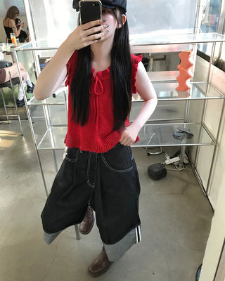 Frill Ribbon Sleeveless Knit