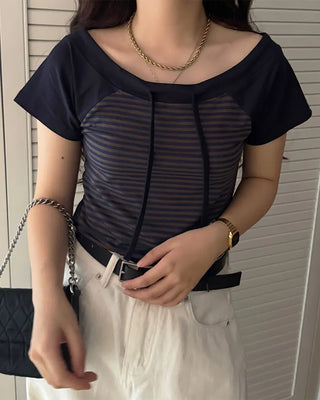 Raglan Border Off-Shoulder T-Shirt