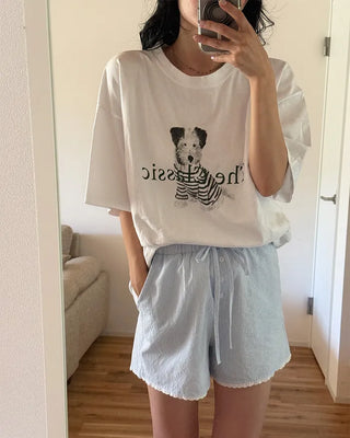 Oversized puffy dog short-sleeved T-shirt