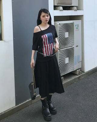 American print short-sleeved shirt