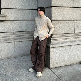 Cable knit 2-way zip-up knit