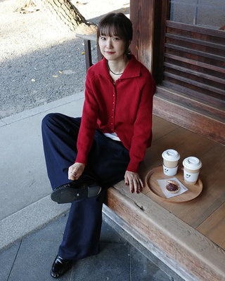 Zip-button knit cardigan