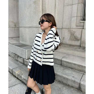 Striped double-button cardigan