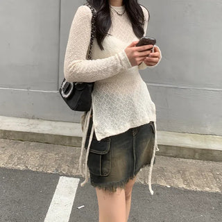 Tassel Wash Cargo Denim Skirt