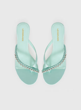 Little Italy Diamante Detail Thong Heels Aqua