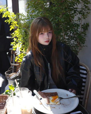 High-neck leather jacket