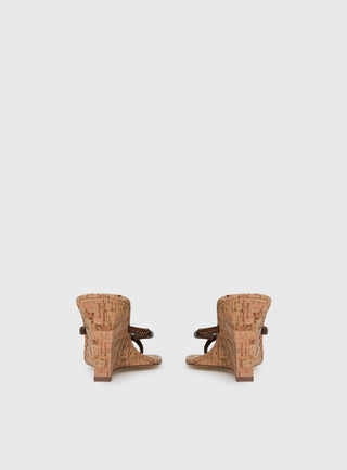 Fluke Cork Wedge Thong Heels Chocolate