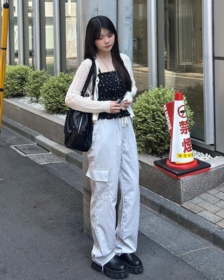 Cargo waist drawstring pants