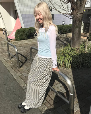 Striped pants with string waistband