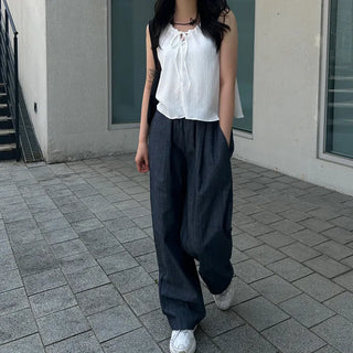 Denim linen wide-leg pants