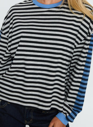 Taysha Long Sleeve Top Black  Grey Stripe