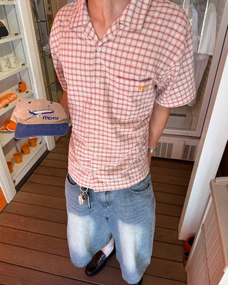 Checked embroidered short-sleeved shirt