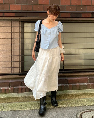 Perforated lace long skirt