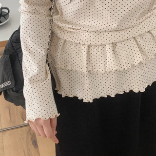 (2 colors) Polka Dot Frill T-shirt