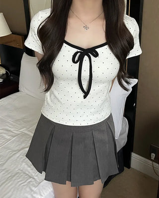 Two-tone ribbon dot T-shirt