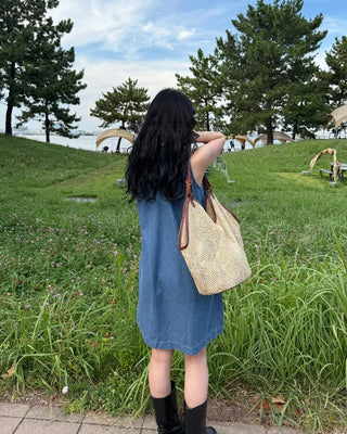 Round neck denim midi dress