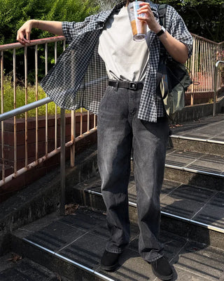Modern check short-sleeved shirt