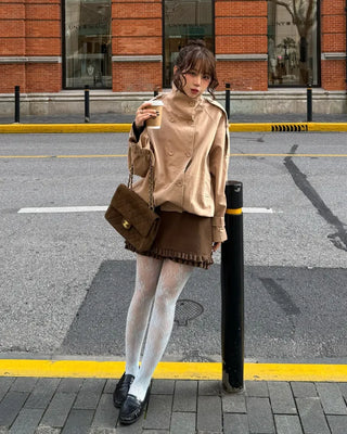 High-neck short trench coat