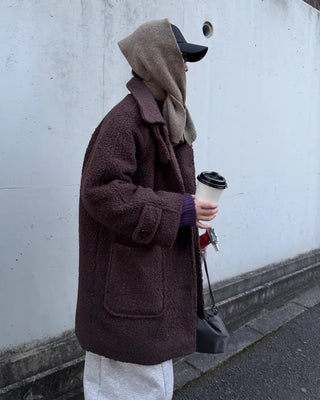 High-neck boucle coat