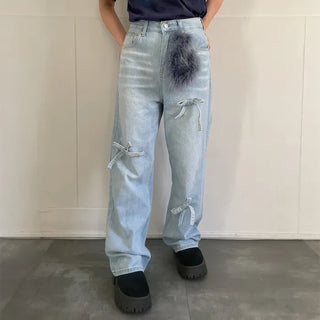 Ribbon denim pants