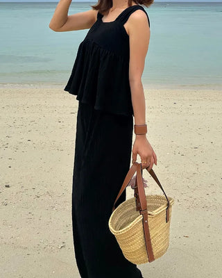 Sleeveless top with built-in cups and wide-leg pants set