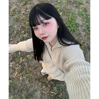 Half-zip ribbed knit