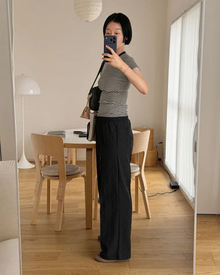 Ribbed Border Slim Short-Sleeve T-Shirt