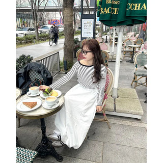 Striped Button One-Shoulder T-Shirt