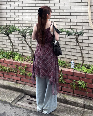 Asymmetrical check camisole dress