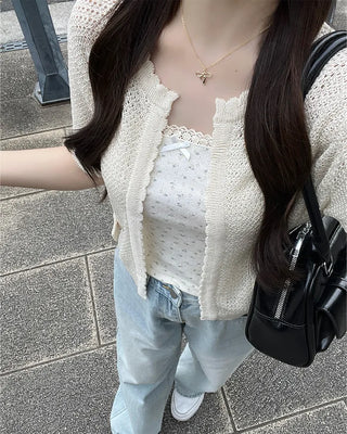 Ribbon Half-Sleeve Cardigan
