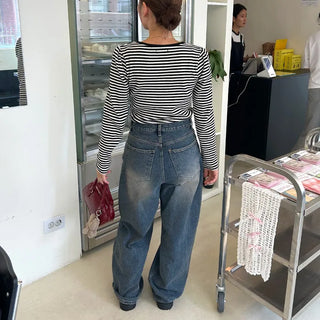 Balloon silhouette denim pants