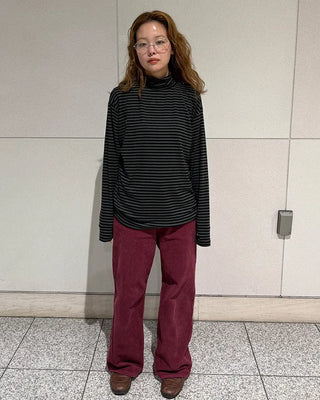 Turtleneck striped long-sleeve T-shirt