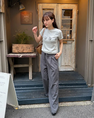 Striped pintuck wide-leg pants