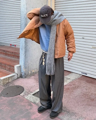 Two-pleat striped slacks