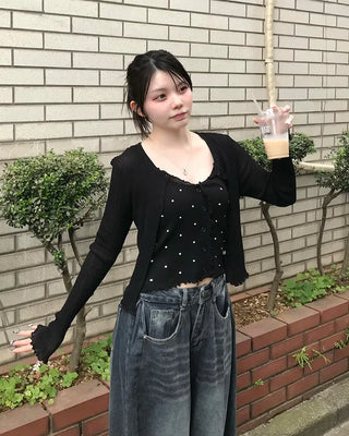 Knit sleeveless cardigan set