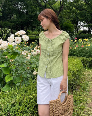 Checked ribbon blouse