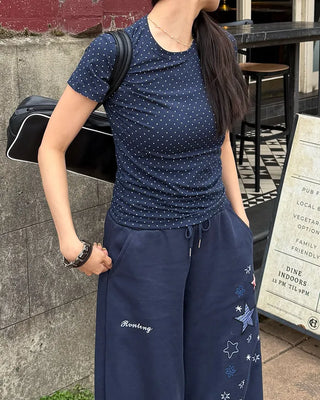 Simple polka dot short-sleeved T-shirt